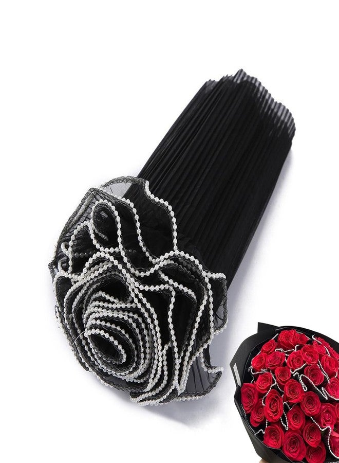 JXITON 4.37 Yards Black Flower Wrapping Mesh Paper, Pearl Edge Bouquet Packaging Paper Wrinkled Flower Bouquet Packing for Floral Arrangement Valentine's Day Mother's Day Wedding Florist Supplies - Image 4